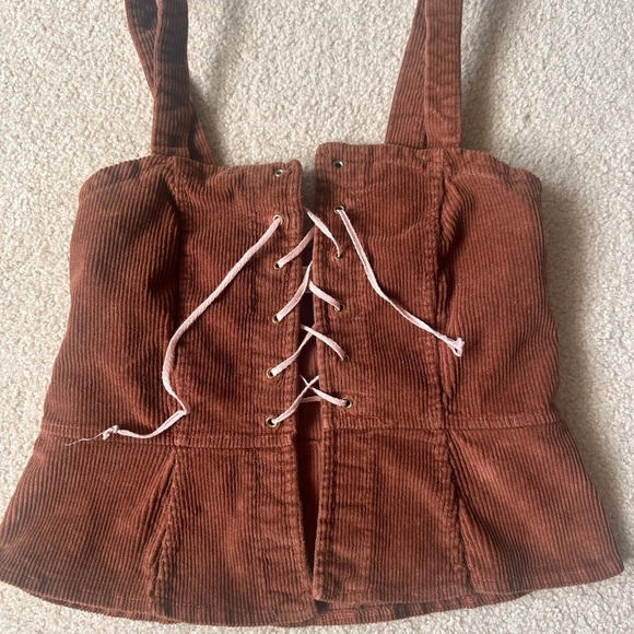 Don’t Ask Why Women’s Brown Corduroy Corset Top - Picture 1 of 6
